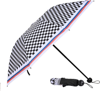 Flipkart SmartBuy 3 Fold Checkered Printed Rain Sun & UV Rays Protective Black Coated Manual Open Umbrella(Black, Blue)