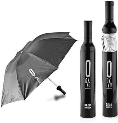 SBTs Newest Windproof Double Layer Umbrella with Bottle Cover Bottle Umbrella Umbrella(Black)