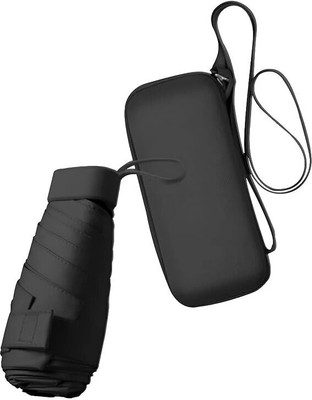 CONTACTS Unisex Mini UV Protected Lightweight Windproof Travel Umbrella(Black)