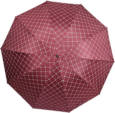 Umbrella mart 3 Fold Printed Rain Sun & UV Rays Protective Double Coated Manual Open Umbrella(Maroon)