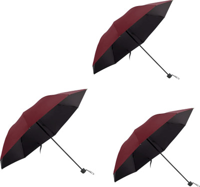 KUBER INDUSTRIES 3 Fold Manual Umbrella Red| Pack Of 3 Umbrella(Red)