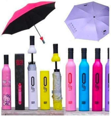 GreenLove RAINISM folding umbrella two layer with bottle cover look like as a wine bottle Umbrella(Purple)