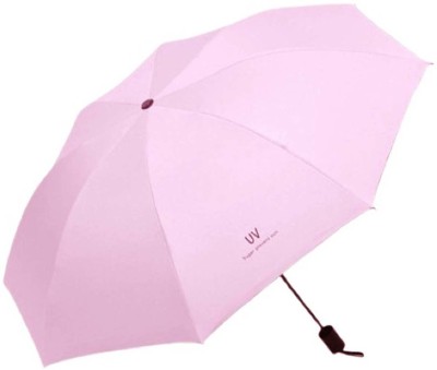 KEKEMI 3 fold Manual UV Plain Sun & Rain Umbrella Umbrella(Pink)