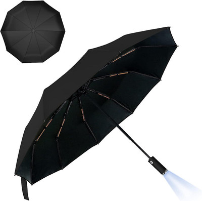 Dwiti Enterprise DwitiEnterprise3FoldUmberallasWithLightwithAutoOpenandCloseFoldingUmbrella Umbrella(Black)