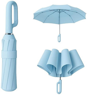 Tazomi UV protection outside down design 3-fold Automatic Open Travel Umbrella(Blue, Brown)