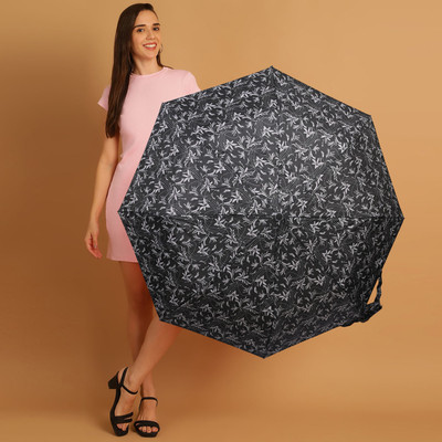 Flipkart SmartBuy 3 Fold Printed Rain and Sun Protective Button Open Umbrella(Black, Grey)