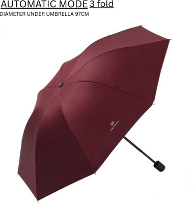 AMACO Auto Open Close Button UV Umbrella Strong Folding 3-Fold Umbrella GOE 614 Umbrella(Red)