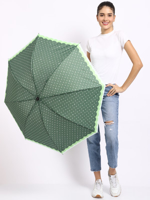 SFAB 3 Fold Dot Printed Rain and Sun Protective Manual Open Umbrella(Green)