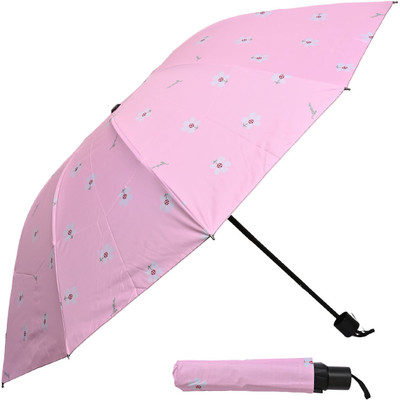 Umbrella mart 3 Fold Printed Rain Sun & UV Rays Protective Double Coated Manual Open Umbrella Umbrella(Pink)