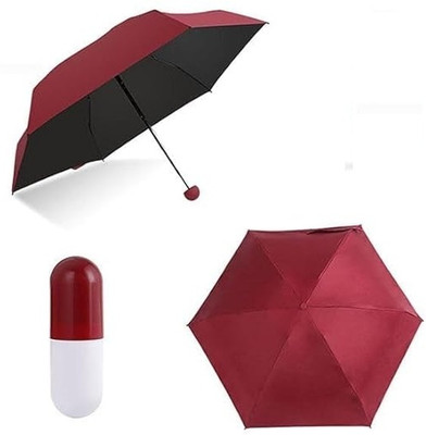 YIXTY Pack Of 1 Mini Umbrella with Cute Capsule Case, 5 Folding Compact Pocket Umbrella(Red)