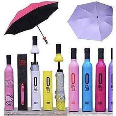 rdomi Double Layer Folding Portable Umbrella with Bottle Cover Umbrella(Multicolor)