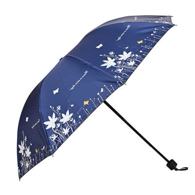 DesoRia 3 Fold Printed Rain Sun & UV Rays Protective Double Coated Manual Open Umbrella(Blue)