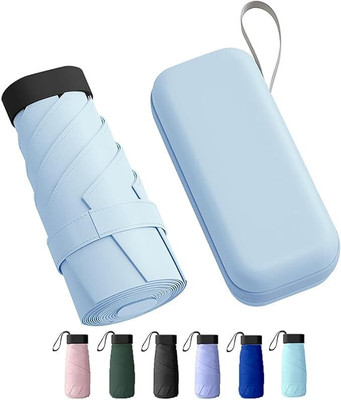DDKCREATION Travel Mini Folding Compact Umbrella with Case Umbrella(Blue)