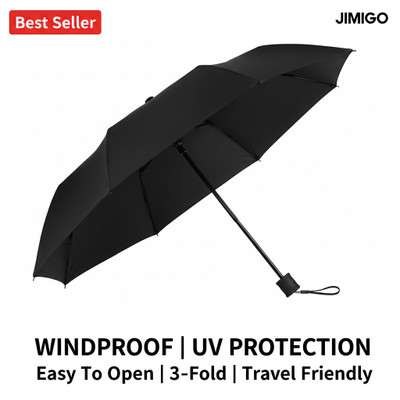 JIMIGO 3 Fold UV Coated large stylist heavy duty long lasting Men & Women Travel Kc Umbrella(Black)