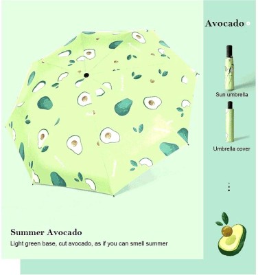 KEKEMI 3 Fold Fruit Manual Sun & Rain Umbrella(Green)