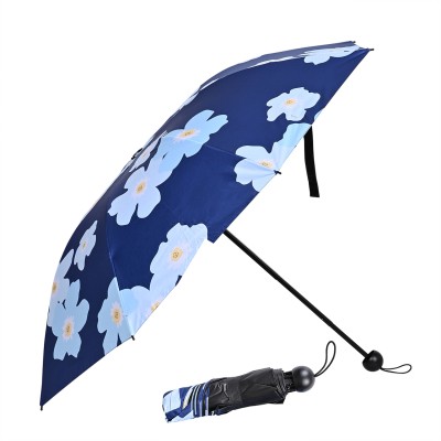 Flipkart SmartBuy 3 Fold Printed Rain Sun & UV Rays Protective Black Coated Manual Open Umbrella(Blue, Multicolor)