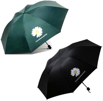 KEKEMI 3 fold Manual Plain Sun & Rain Umbrella(Green, Black)