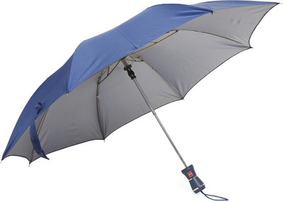 CITIZEN Solid 2 Fold Auto Open 8 Aluminium Ribs UV Coated Windproof Silver Coating Umbrella(Blue)