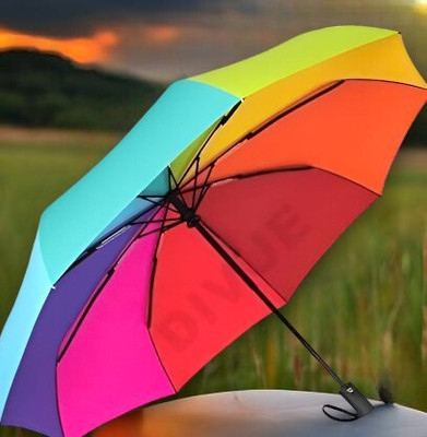 Heeva Portable Auto Open Close Rainbow Umbrella 3 Fold Waterproof Umbrella(Multicolor)