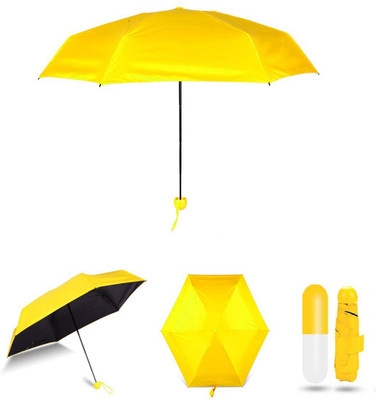 UNIQ Capsule Shape Mini Compact Foldable Handy UV Protection & Rain Umbrella(Yellow)