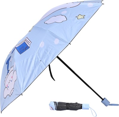 Umbrella mart 3 Fold Cartoon Characters Printed Rain Sun & UV Rays Protective Manual Open Umbrella(Blue)