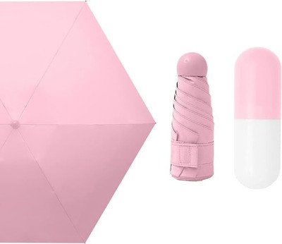 MAKE YOUR STYLE Mini Umbrella for Rain & Sun Protection| Foldable Pocket Capsule Compact Travel Umbrella(Pink)