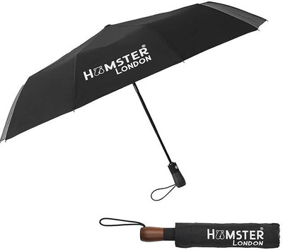 hamster london Wooden Auto Open/Close Pocket Folding Umbrella - Big Size, Windproof, Portable Umbrella(Black)