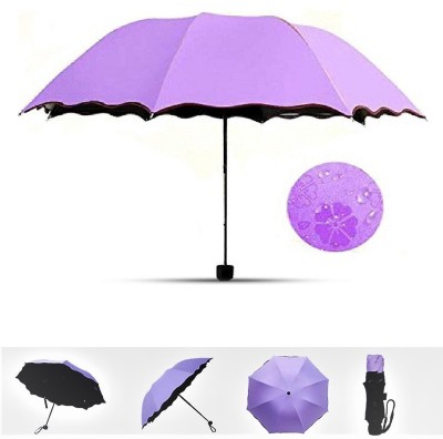 Muren Magic Floral Pattern Bloom Raindrops Mini Compact Foldable Umbrella(Purple)