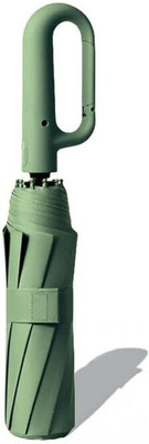 primepick Compact Travel Umbrella With Reflective Strip Carabiner Handle Windproof Umbrella(Green)