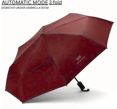 AMACO Auto Open Close Button UV Umbrella Strong Folding 3-Fold Umbrella GOE 607 Umbrella(Red)