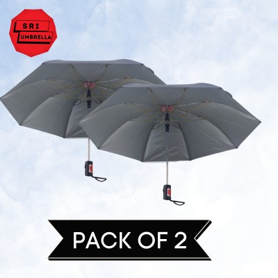 SRI 2 Fold Windproof 21 inch Automatic open Umbrella for Rain (Pack of 2) Umbrella(Black, Silver)