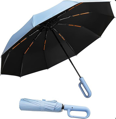 RAINGAL Auto Open 3 Fold Umbrella For Protection Against Rain Sun+UV Rays with cover Umbrella(Blue, Black)