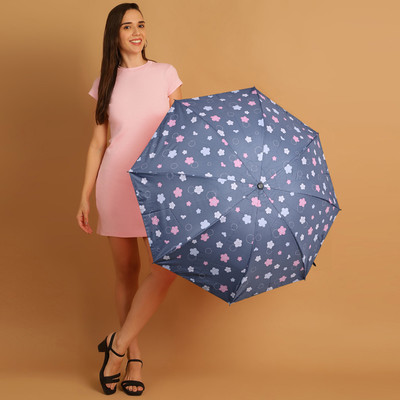 Umbrella mart 3 Fold Printed Rain Sun & UV Rays Protective Double Coated Manual Open Umbrella Umbrella(Multicolor)