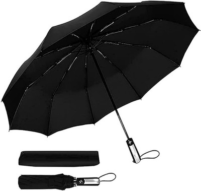 XBEY 3 Fold Automatic Open & Close 10 Ribs Umbrella(Black)