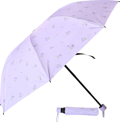 DesoRia 3 Fold Printed Rain Sun & UV Rays Protective Double Coated Manual Open Umbrella(Purple)