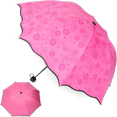 NIRMATSARAY 3 Fold Blossom Magic Compact Umbrella Triple Folding Anti-uv Dome Parasol Umbrella(Pink)