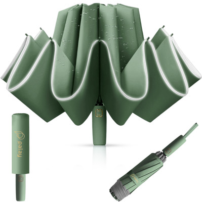 ELEPHANTBOAT Large 3 Fold Umbrella Reflective Strip 50 Inch Compact Travel Windproof Sun Rai Umbrella(Green)