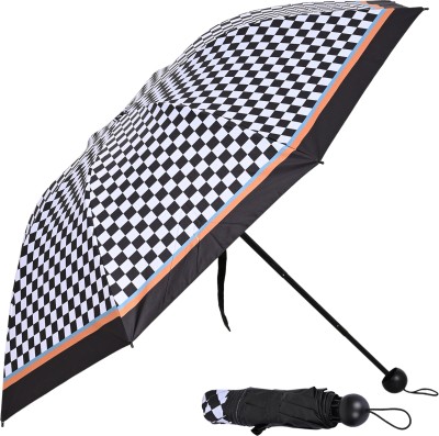 Flipkart SmartBuy 3 Fold Checkered Printed Rain Sun & UV Rays Protective Black Coated Manual Open Umbrella(Multicolor)