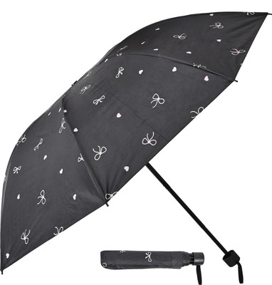 Umbrella mart 3 Fold Printed Rain Sun & UV Rays Protective Double Coated Manual Open Umbrella(Black)