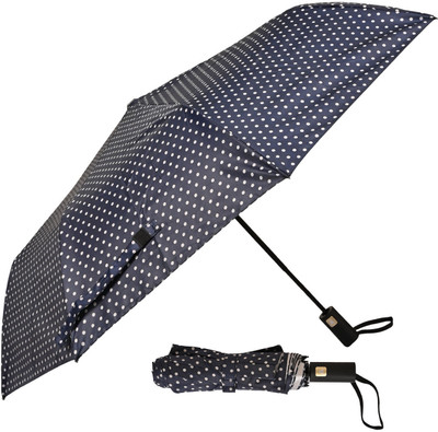 SFAB 3 Fold Printed Rain Sun & UV Rays Protective Double Coated Button Open Umbrella(Blue, White)