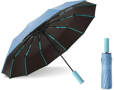 CONTACTS 12-Rib Windproof Folding Umbrella – Auto Open/Close Umbrella(Blue)
