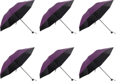 KUBER INDUSTRIES 3 Fold Manual Purple| Pack Of 6 Umbrella(Purple)