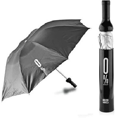 QXORE Double Layer Folding Umbrella with Bottle Cover for UV Protection & Rain - 1PC Umbrella(Black)