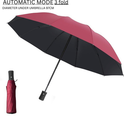 AMACO Auto Open Close Button UV Umbrella Strong Folding 3-Fold Umbrella GOE 652 Umbrella(Red)