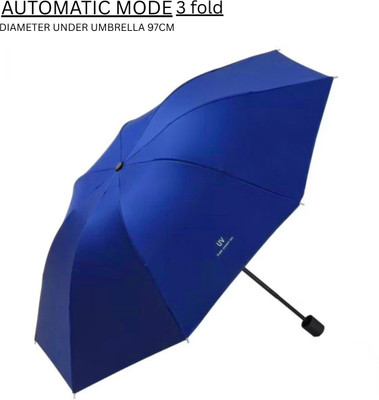 AMACO Auto Open Close Button UV Umbrella Strong Folding 3-Fold Umbrella GOE 610 Umbrella(Blue)