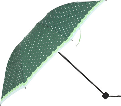 Umbrella mart 3 Fold Dot Printed Rain and Sun Protective Manual Open Umbrella(Green)