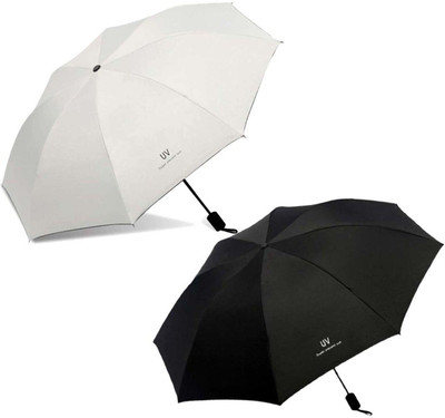 KEKEMI 3 fold Manual UV Plain Sun & Rain Umbrella Umbrella(Silver, Black)