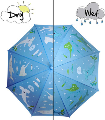 KARBD Color Changing Fish Design Kids Magic Umbrella Automatic 1 Fold Round Handle Umbrella(Blue)