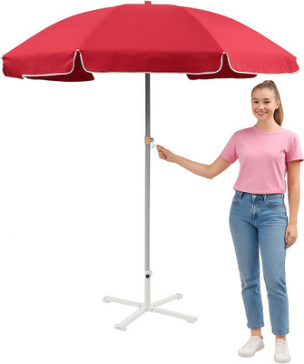 GREEN BIRD Large 7FT Garden Umbrella with Stand All Weather Adjustable Tilt Umbrella(Red)