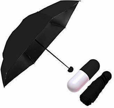 Neelmohi Stylish Capsule Mini Travel Umbrella 4 fold Compact Umbrella Umbrella(Black)